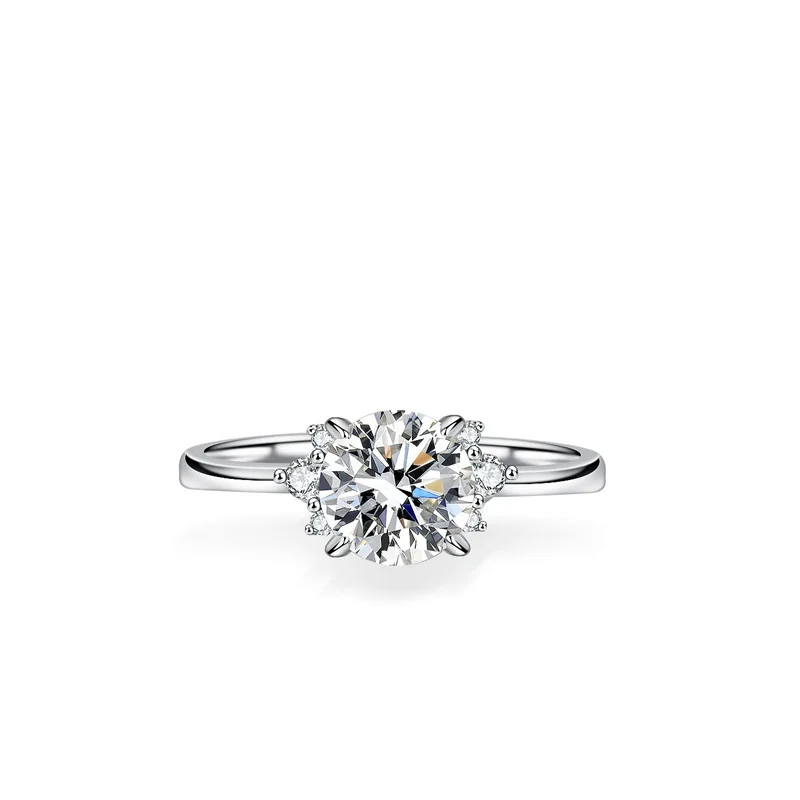 KM203Lefei موضة الاتجاه الفاخرة الكلاسيكية الماس مجموعة اللون D مويسانيتي تصميم باو 4 عباد الشمس خاتم المرأة الفضة 925 مجوهرات هدية