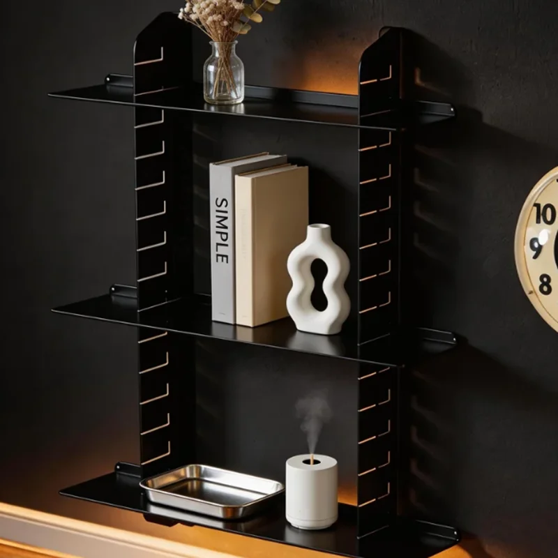 Adjustable Sliding Floating Shelf Wall Mounted Metal Magazine Rack Industrial Minimalist Storage Organizer for Home Office