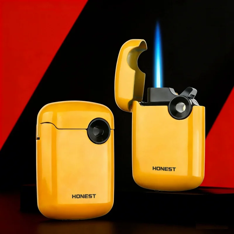 HONEST New Cool Windproof Metal Butane Torch Lighter Unique Design For Cigar Cigarette Men Collection Smoking Festival Gift Tool