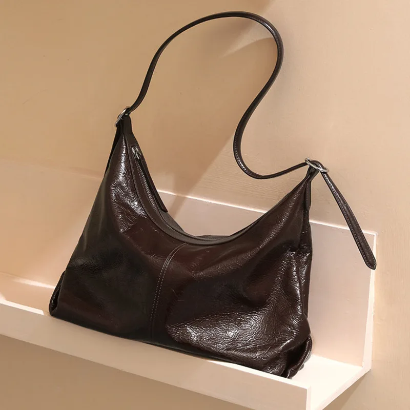 

Head Layer Oil Wax Cowhide Hobe Simple Large Capacity High-end Tote Single Shoulder Crossbody Bag Genuine Leather Top-handle Bag