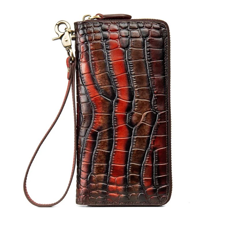 Alligator Pattern Genuine Leather Purse Men RFID Cow Leather Wallet Male Large Capacity Cowhide Clutch Hand Bag