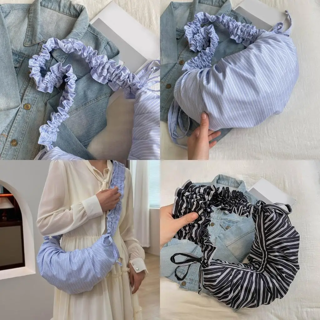 

Элегантная сумка через плечо в полоску с плиссированной завязкой и регулируемым ремешком