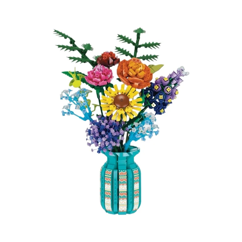

1853pcs Rose Sunflower Bouquet Vase Assembly Model Building Blocks Flower Vases Bouquets Valentine's Day and Mother's Day Gift