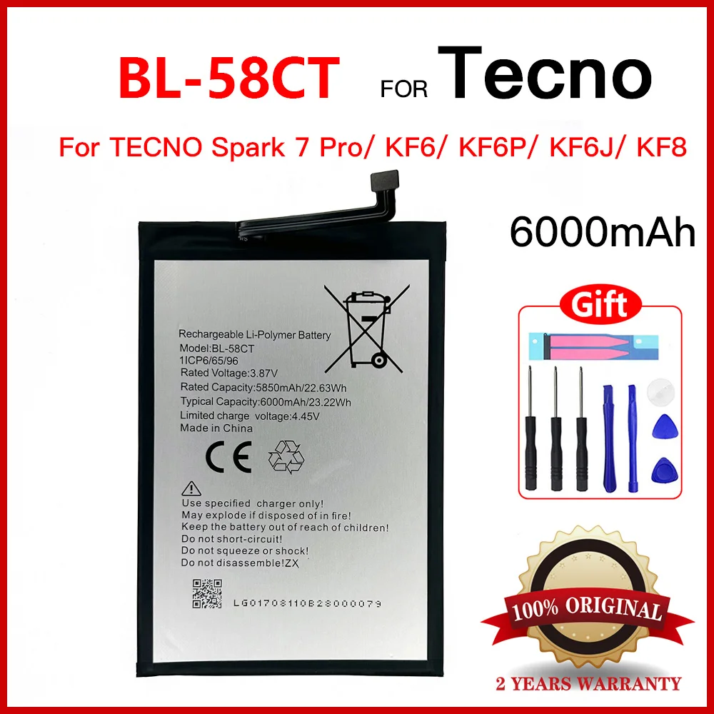 Оригинальный BL-58CT для мобильного телефона TECNO Spark 7 Pro KE6J Spark 7T KF6 KF6P KF6J KF8 1CP6/65/96 аккумуляторы + инструменты BL-58CT