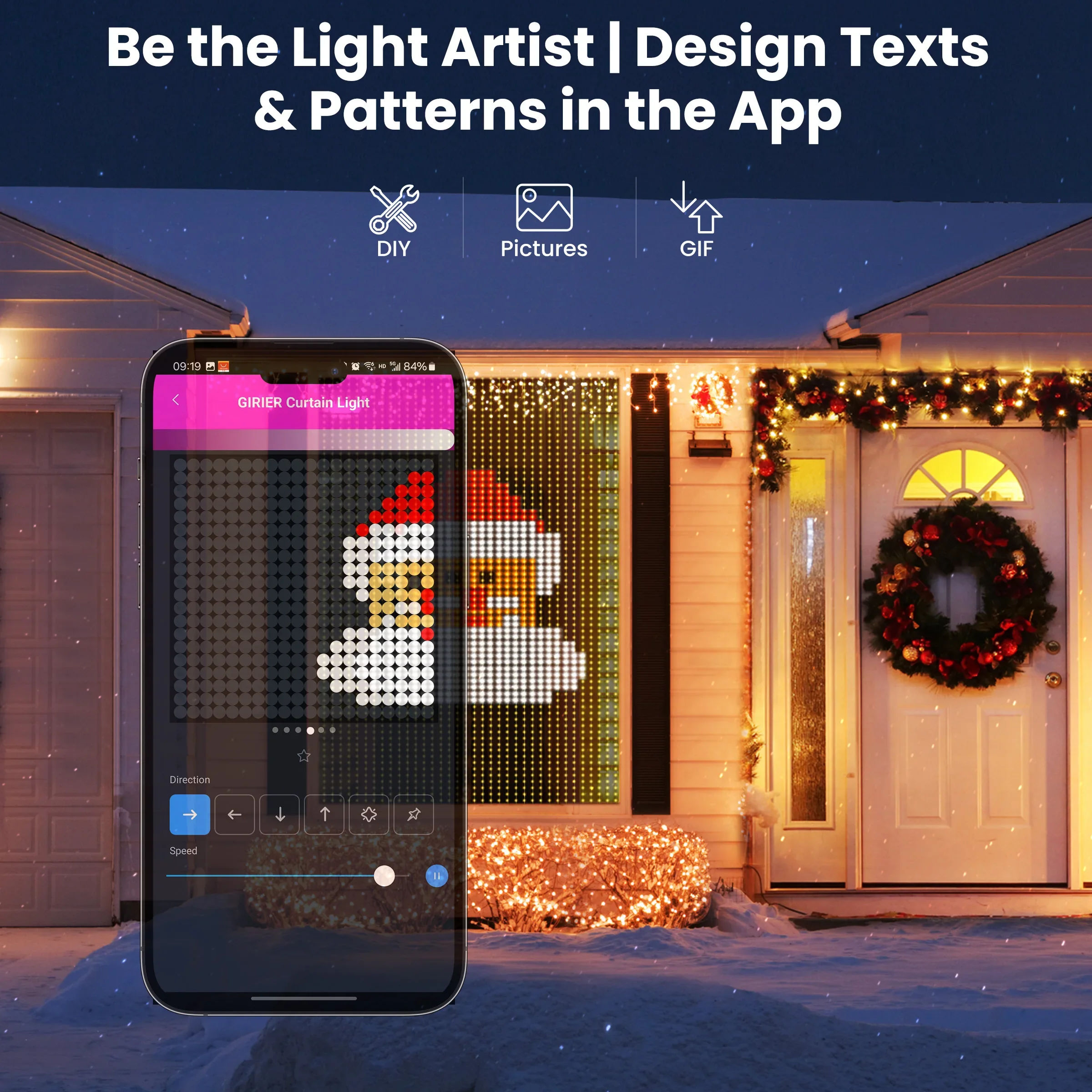 GIRIER Smart Curtain Lights Bluetooth LED Strip Lights RGB DIY Dynamic Lights Support Music Sync Mode for Christmas/Bedroom Deco