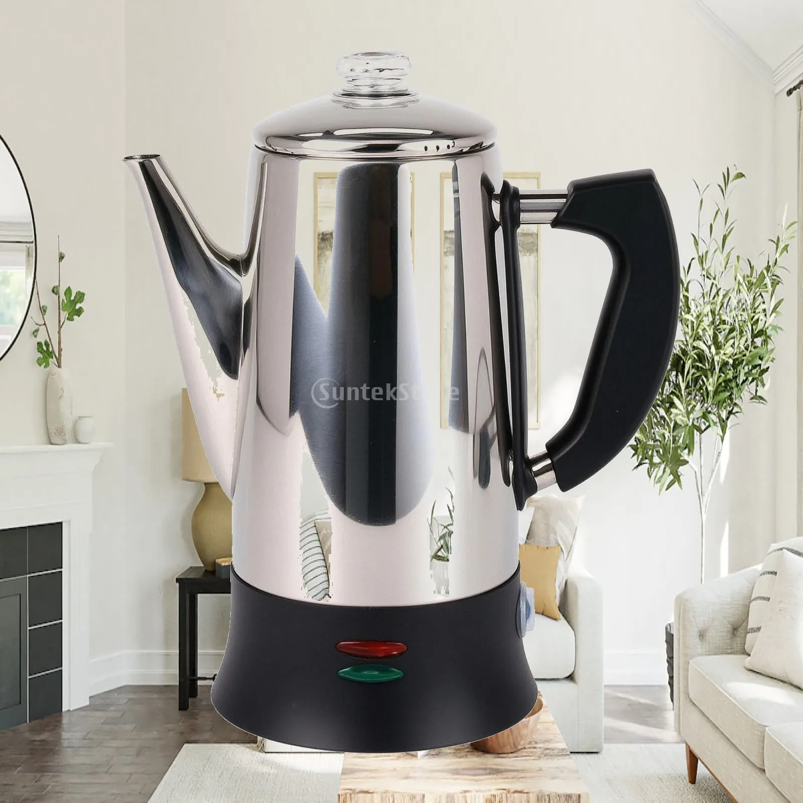 Coffee Percolator Electric 900W Stainless Steel Coffee Pot with Transparent Knob for Pour over Coffee Maker Home Use