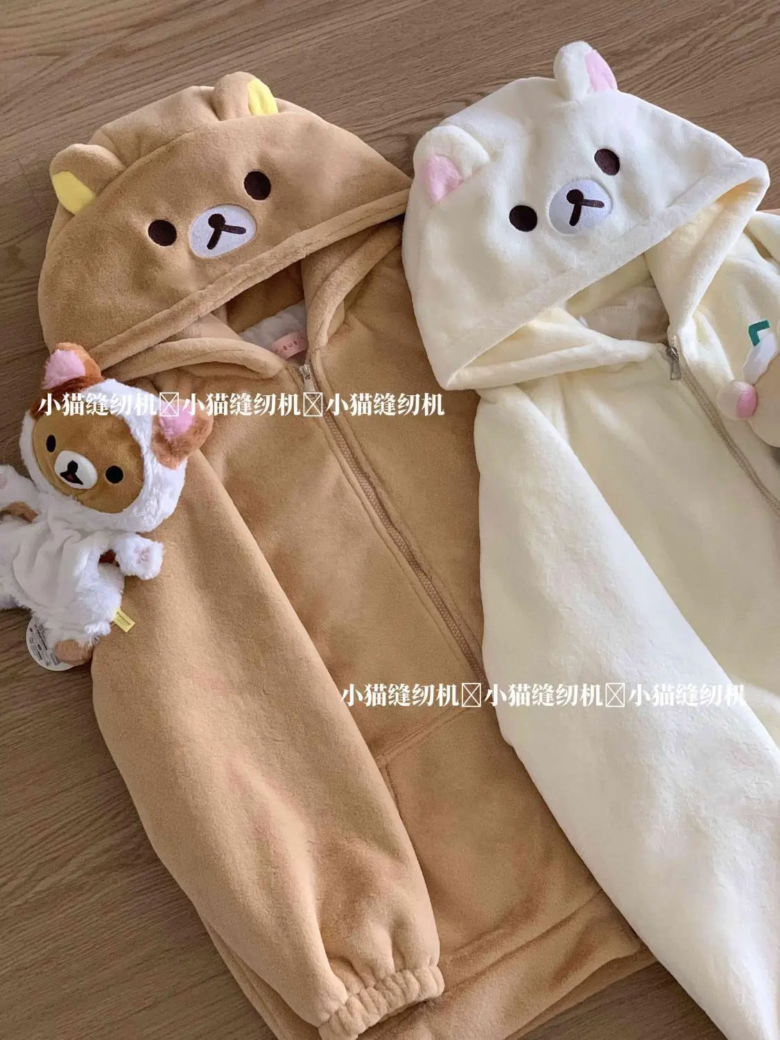 Kawaii Rilakkuma Imitation Rabbit Plush Thickened Clip Cotton Warm Loose Sleeve Cotton Jacket Autumn and Winter Coat Gifts