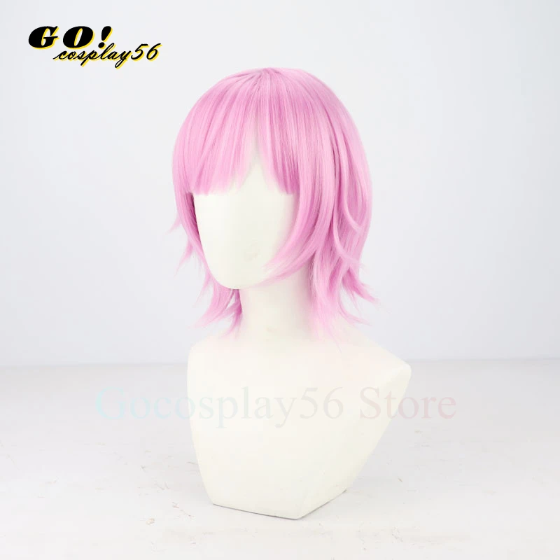 Vtuber Yuuhi Riri Cosplay Peruca, Cabelo Curto Rosa, Idol Vitual Youtuber, Capacete