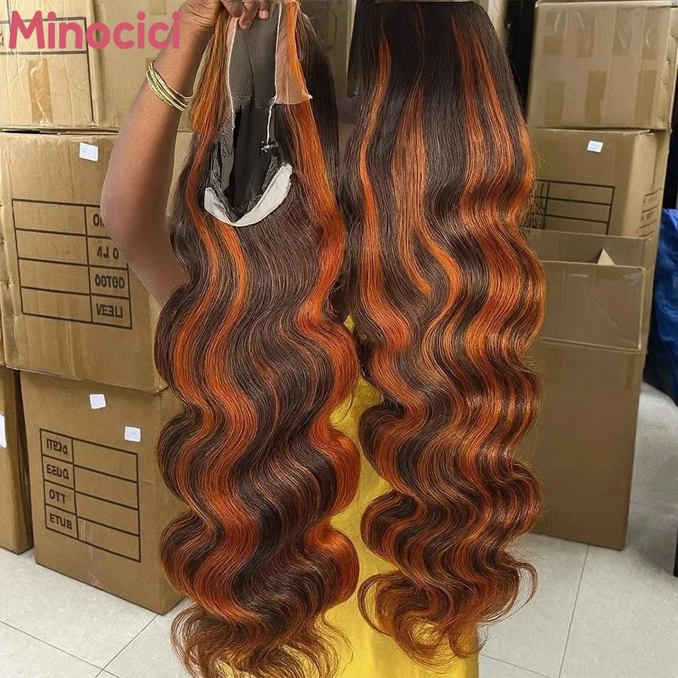 

Парик P4/350 Highlight Ombre Body Wave, 13x6, с кружевной передней частью, из натуральных волос, 13x4, имбирно-оранжево-коричневый, 13x4 HD Lace Frontal Wig