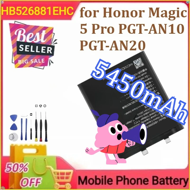 

HB526881EHC Battery for Honor Magic 5 Pro PGT-AN10 PGT-AN20 Mobile Phone Batteries New 5450mAh+tools