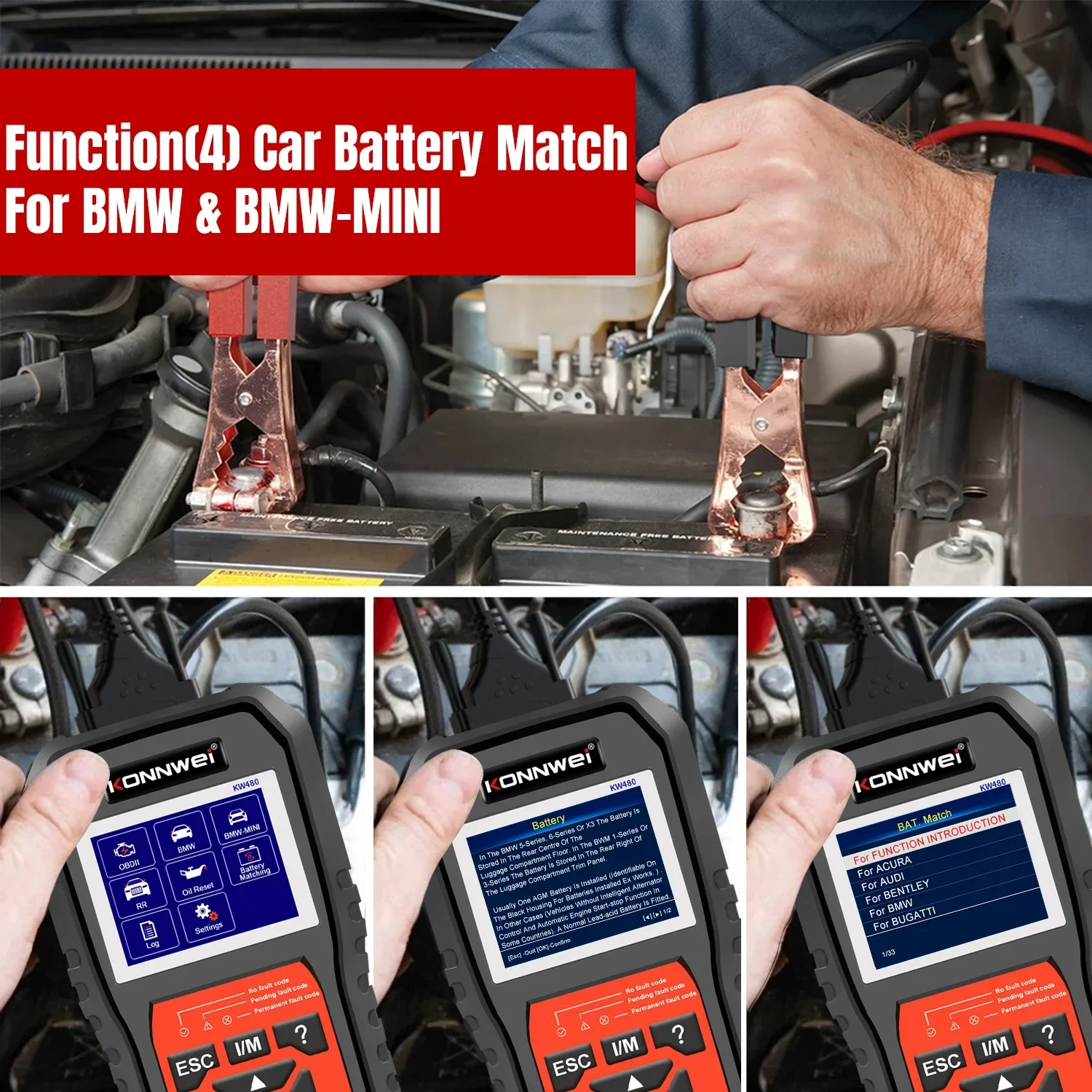 26 Durable KOWWEI KW480 Full Systems OBD2 Diagnostic Scanner OIL TPMS Reset O2 Adapter Auto Code Reader Tools view 5