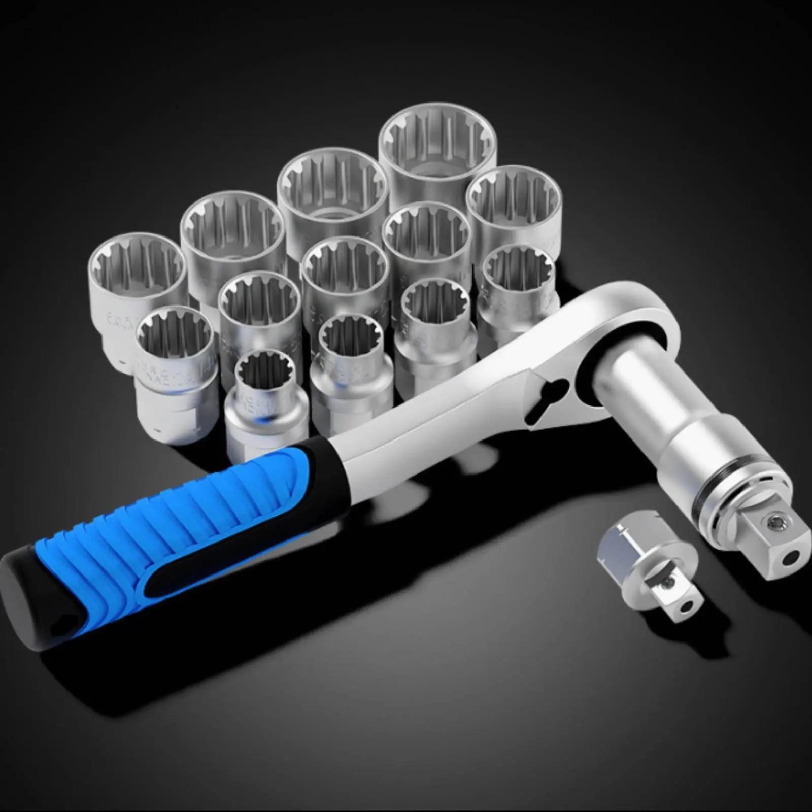 17 Pieces Pass Through Socket Set Non-Corner Loading Pass-Through-Through Socket Set Even Force Distribution Quick Release
