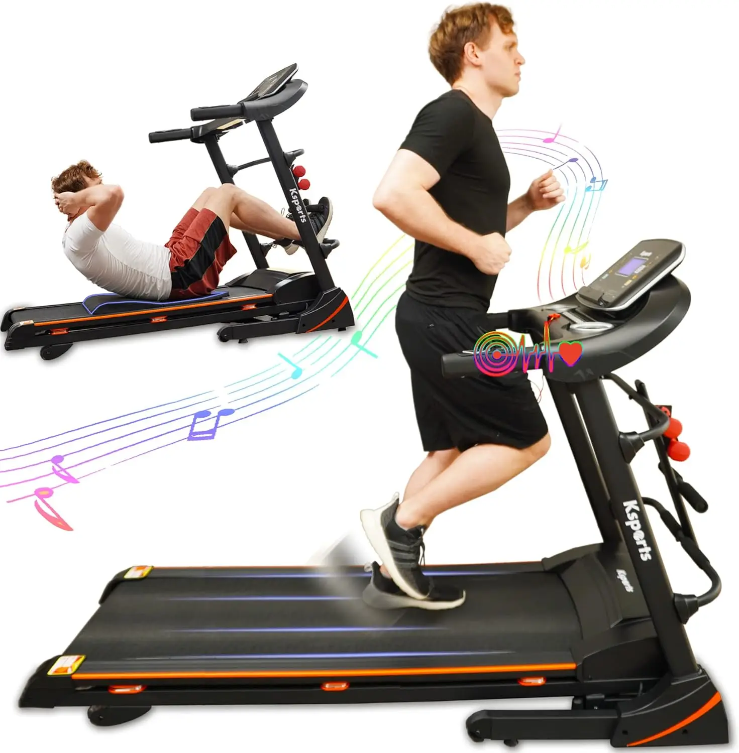 Portable 16.5-Inch Folding Treadmill for Home Cardio Fitness, with Bluetooth Connectivity, LCD Screen, and Tracking Apps, Black
