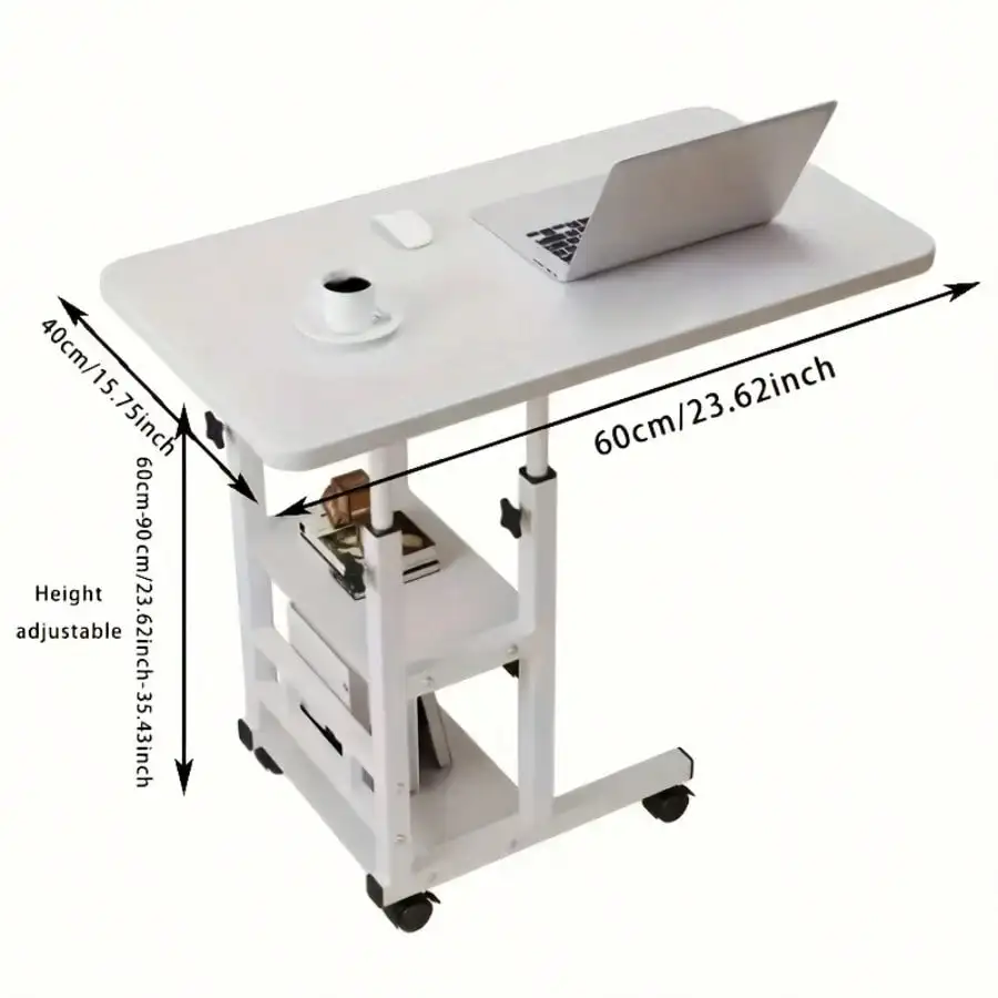 Doublelayer Metal Foldable Desk With Wheels Storage Rack Adjustable Height And Spacious Tabletop Versatile