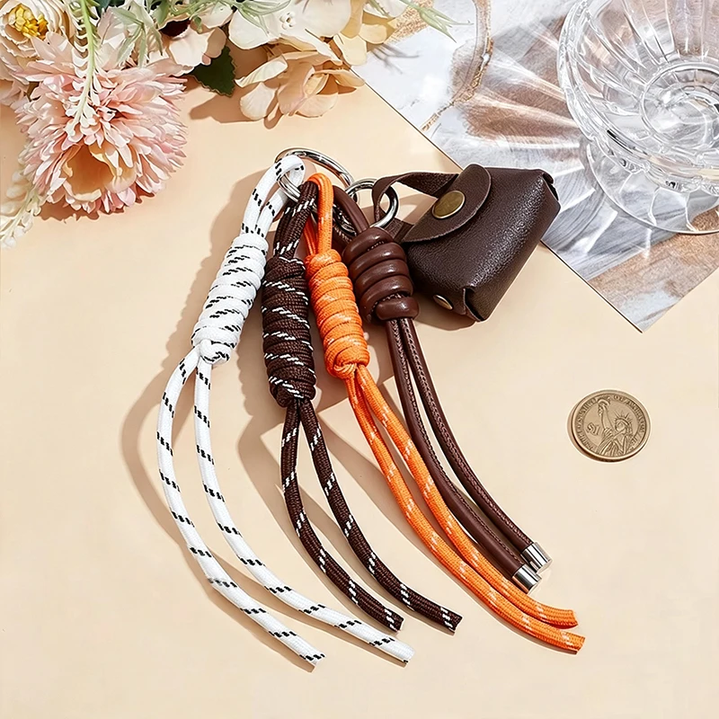 HOT Creative Colorful Braided Lanyard Keychain Handwoven Nylon Rope Bag Pendant With Mini Bag Mobile Phone Hanging Decoration