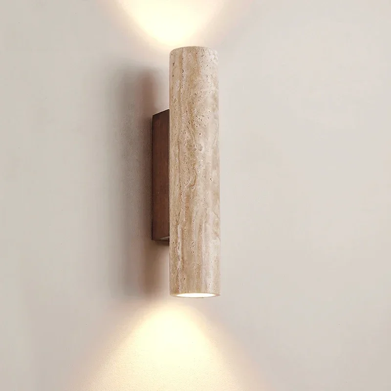 

Wabi Sabi Yellow Marble Wall Lamp Up Down Japan Living Room Bedroom Bedside Light Led Travertine Stair Aisle Wall Decor Sconce