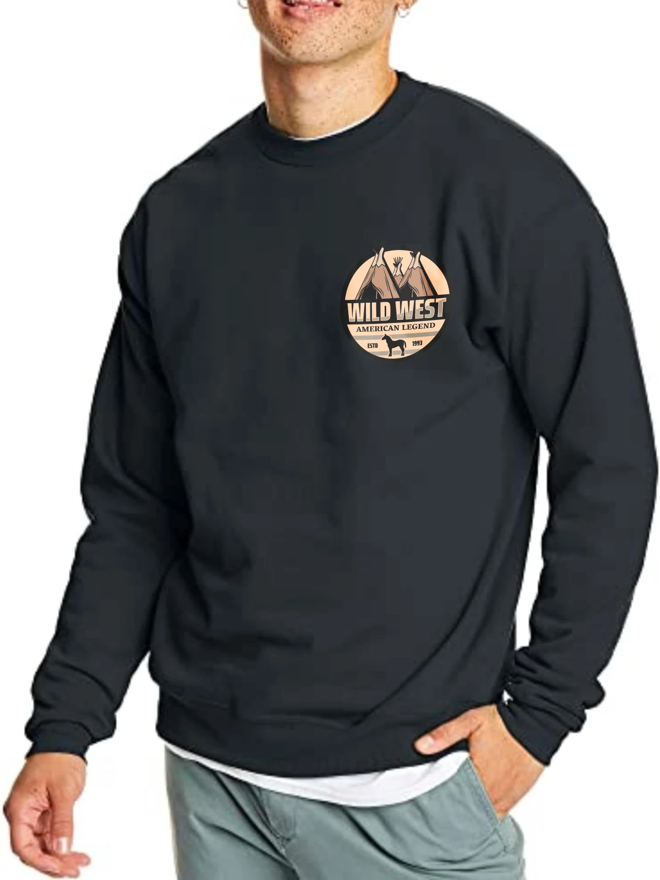 

Men's t-shirts Couple Harajuku Autumn Long sleeves Wild West Horse Printed Graphic t-shirt Oversize Casual Solid color