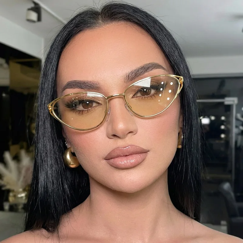 

Small Frame Cat Eye Sunglasses Women Metal Frame Brown Sunglasses UV400 Men Sunglasses Steampunk Glasses Outdoor Driving Goggles