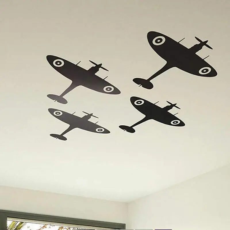 Spitfire Airplane Ceiling Wall Sticker Baby Nursery Kids Room Cartoon Fighter Military Wall Decal Bedroom Vinyl Decor Mural A460