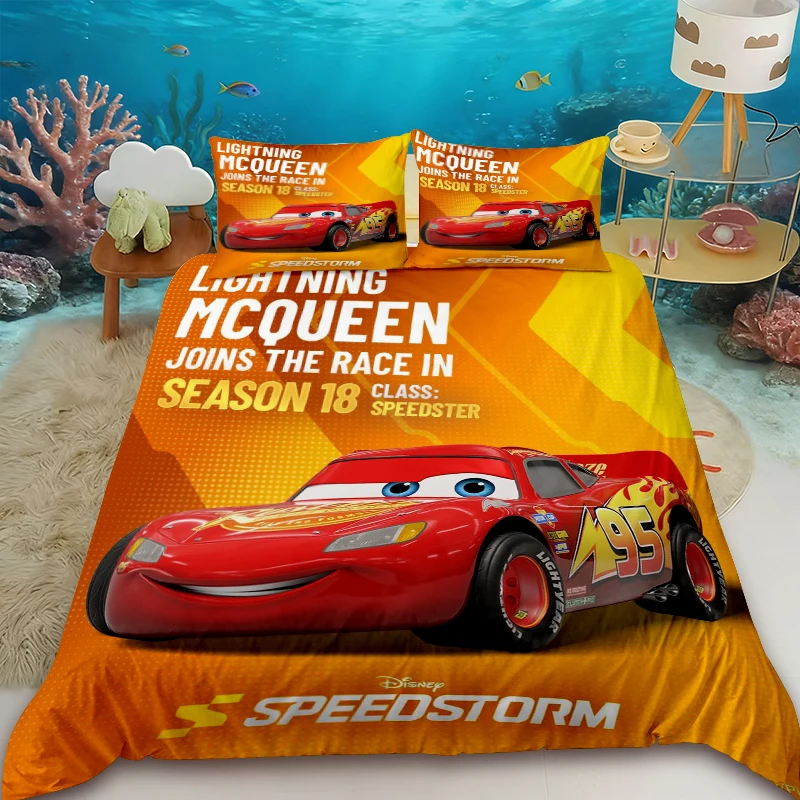 

Kids McQueen Cute Duvet Cover McQueen Cartoon Anime Bedding Set with 2 Pillowcase 1 Quilt Cover Bedroom Decor Gifts