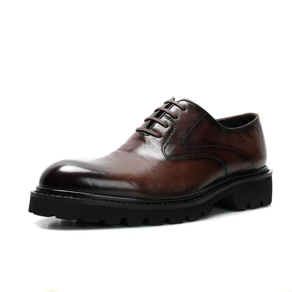 

Genuine Cowhide Fetal Leather Men’s Oxford Shoes British Pointed Toe High End Hand Grained Formal Business Thick Sole Summer
