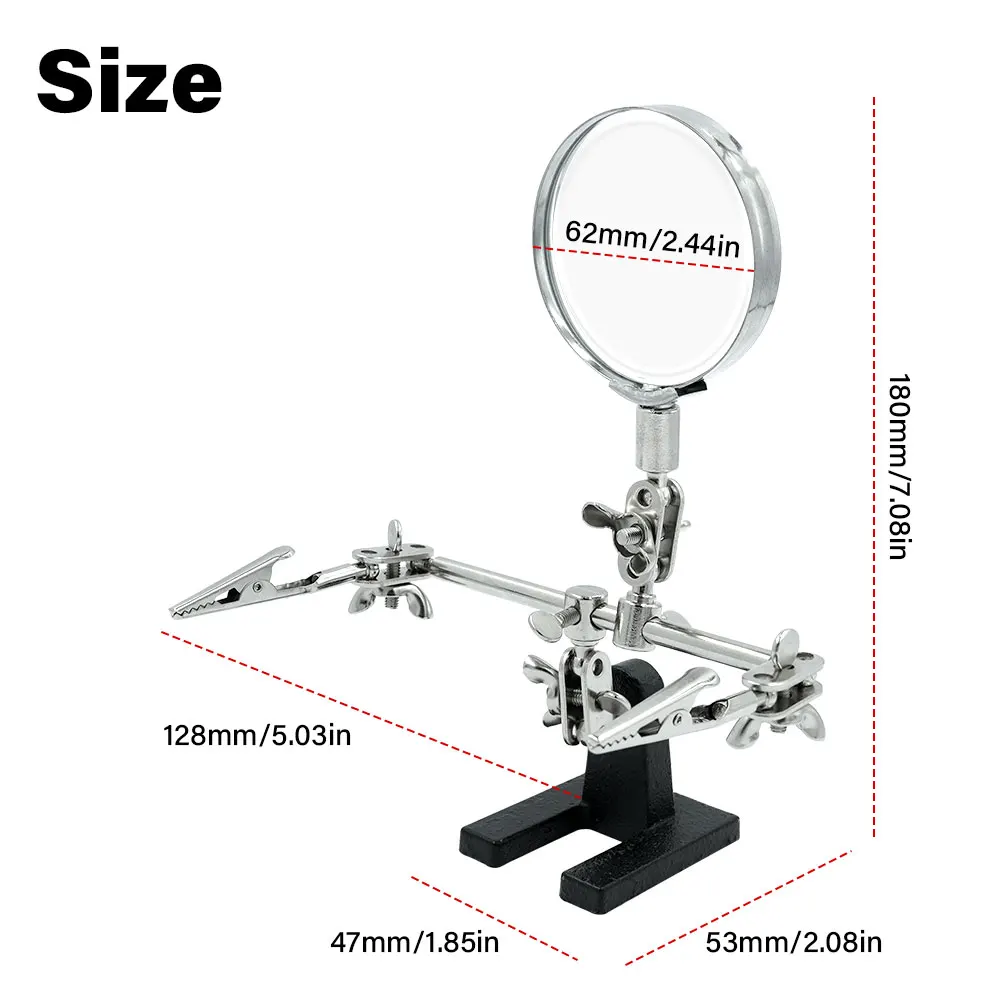 Loupe portable avec support et pinces crocodiles doubles, grossissement 5X, réglable, idéale pour la soudure et l'artisanat