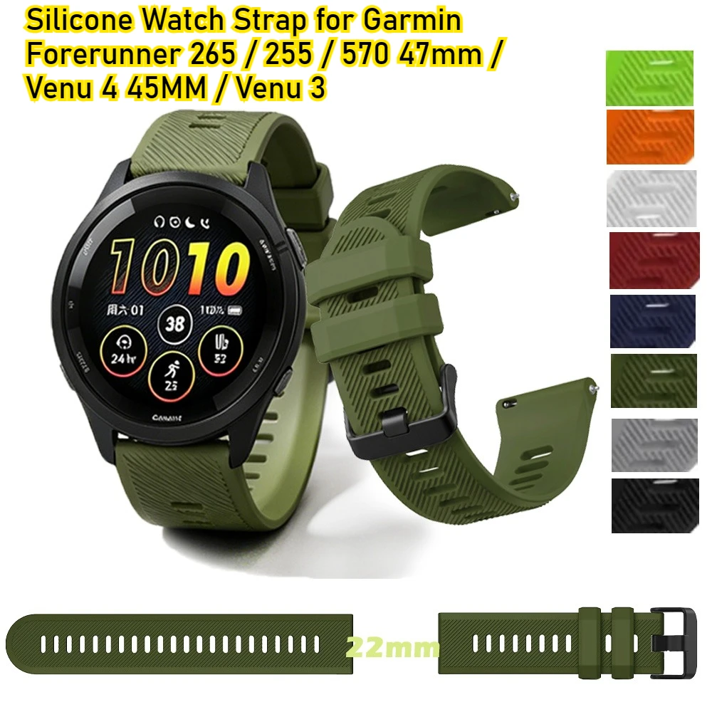 22mm Schnellverschluss Silikon-Uhrenarmband für Garmin Forerunner 265 255 Leichtes Atmungsaktives Fitness-Band für Venu 4 45MM Venu 3