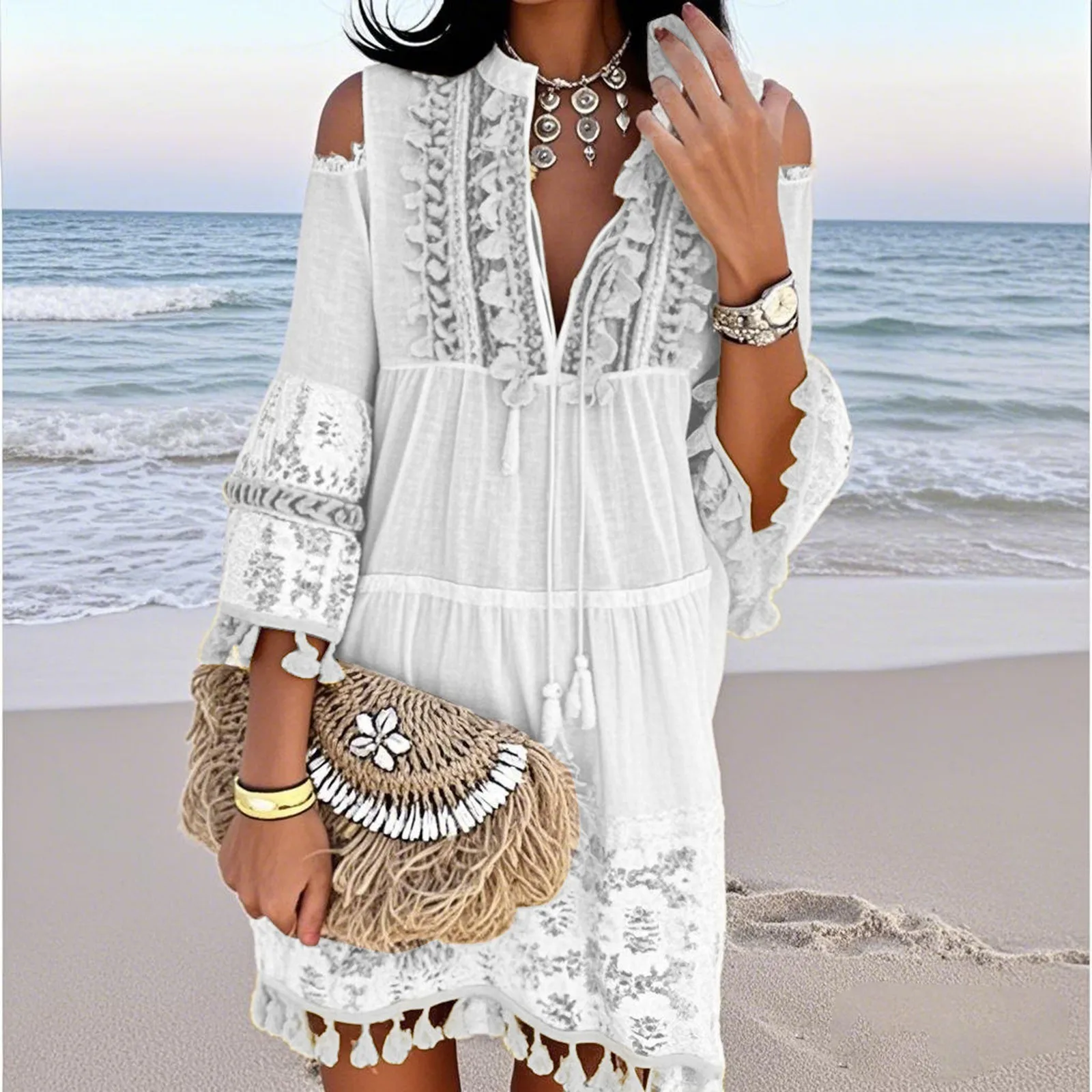 

Women Quarter Sleeve Loose Sweet Dresses Elegant Dress for Women Casual Temperament Dress Holiday Women Clothing Vestido 2025