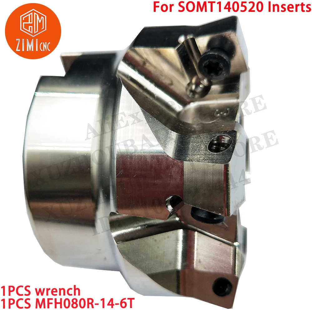 1ชิ้นMFH080R-14-6T หัวกัดปาดหน้า เครื่องมือกัด สำหรับเม็ดมีด SOMT140520 เครื่องมือซีเอ็นซี เม็ดมีดกัดคาร์ไบด์ MFH080R+ ประแจ 1 ชิ้น