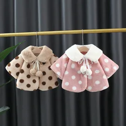 Winter New Children's Shawl Fur Coat with Lapel Polka Dot Girls' Cotton Jacket