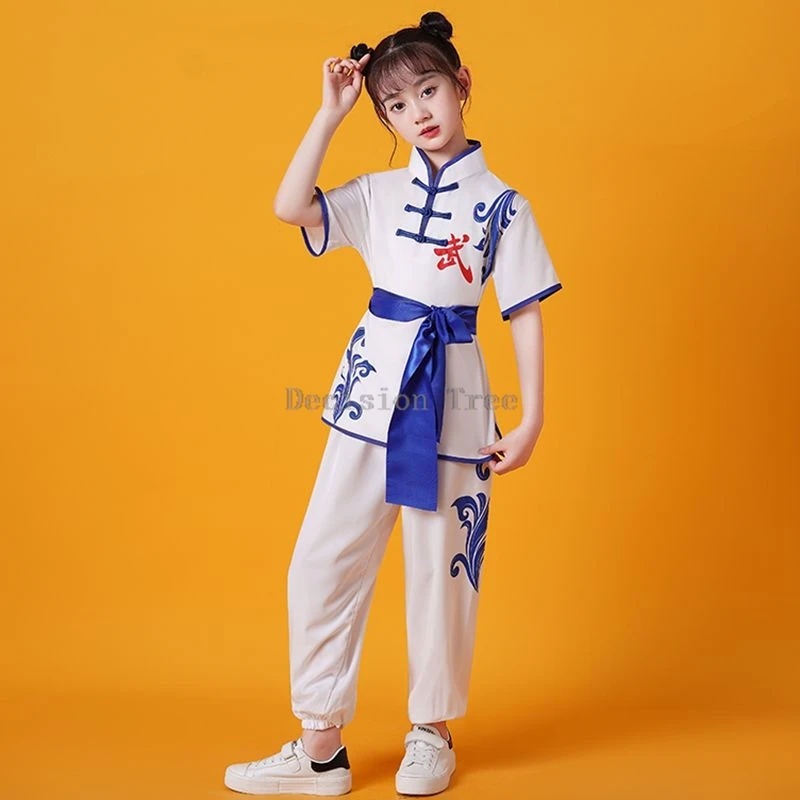 2025 kinderen chinese stijl vechtsport pak elastische katoenen trainingspak set lange mouwen tai chi kung fu kostuum jongens meisjes