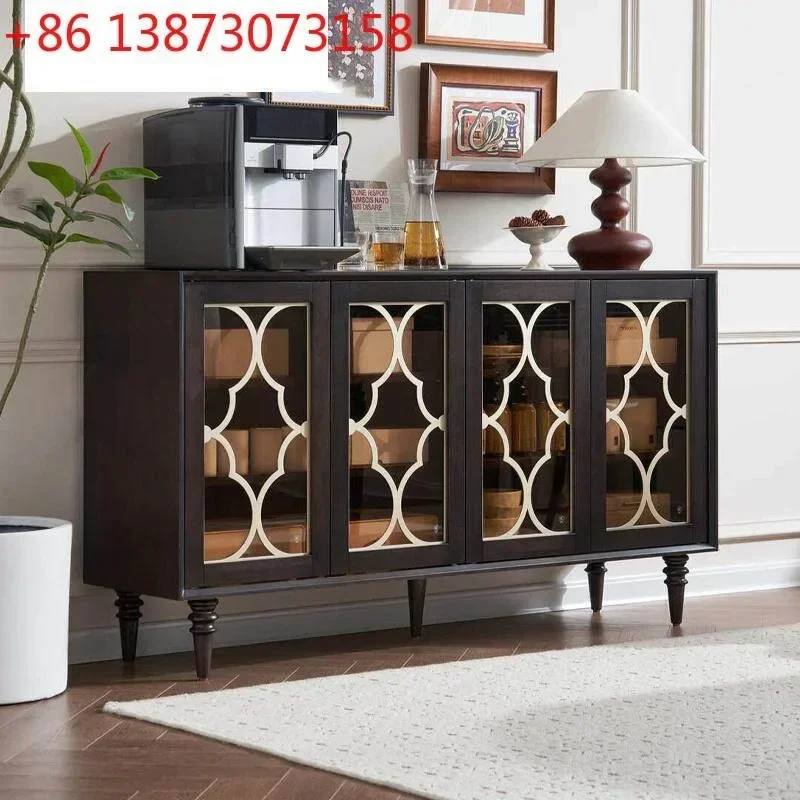 Retro style solid wood creative glass window grilles door panel visual entrance retro locker