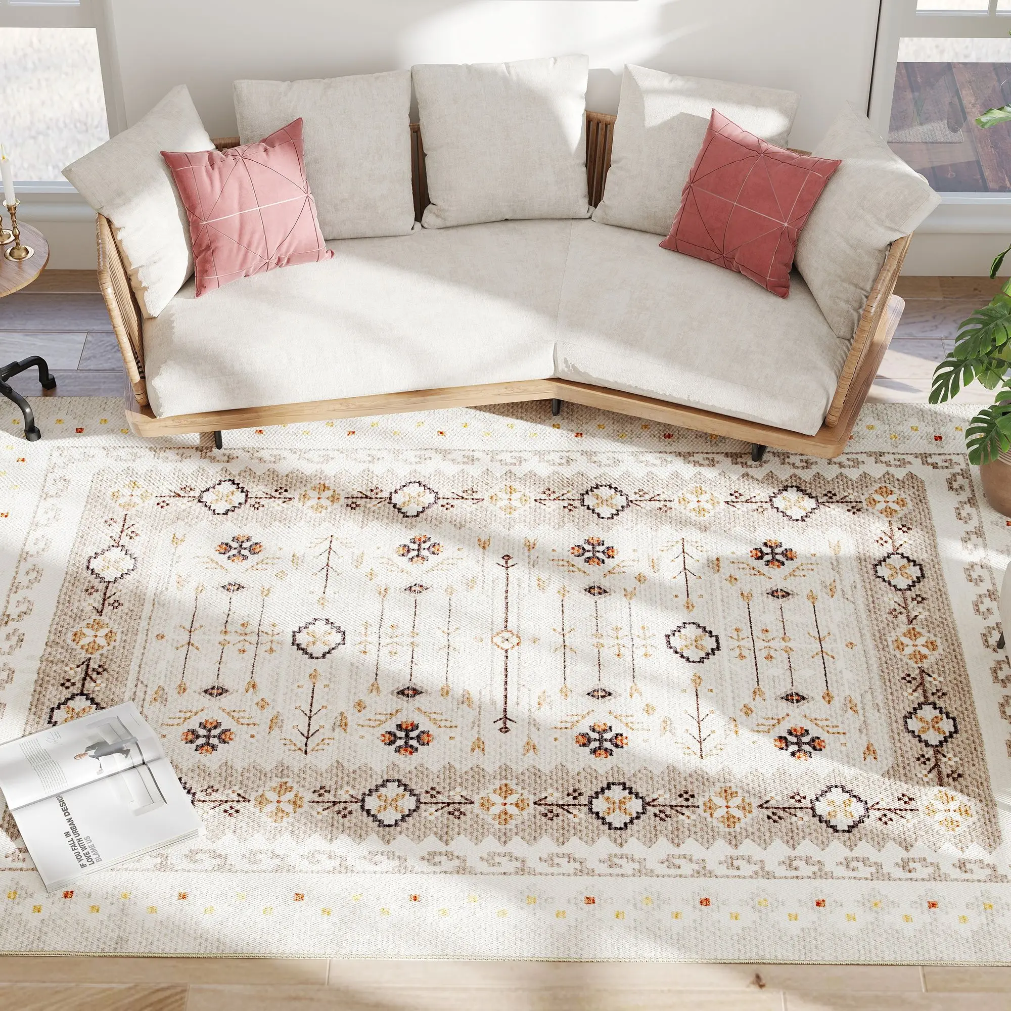 

For HOMCOM Machine Washable Area Rug 8x10, Non-Slip Boho Flannel Print Floor Carpet for Living Room, Bedroom, Dining Room, Brown