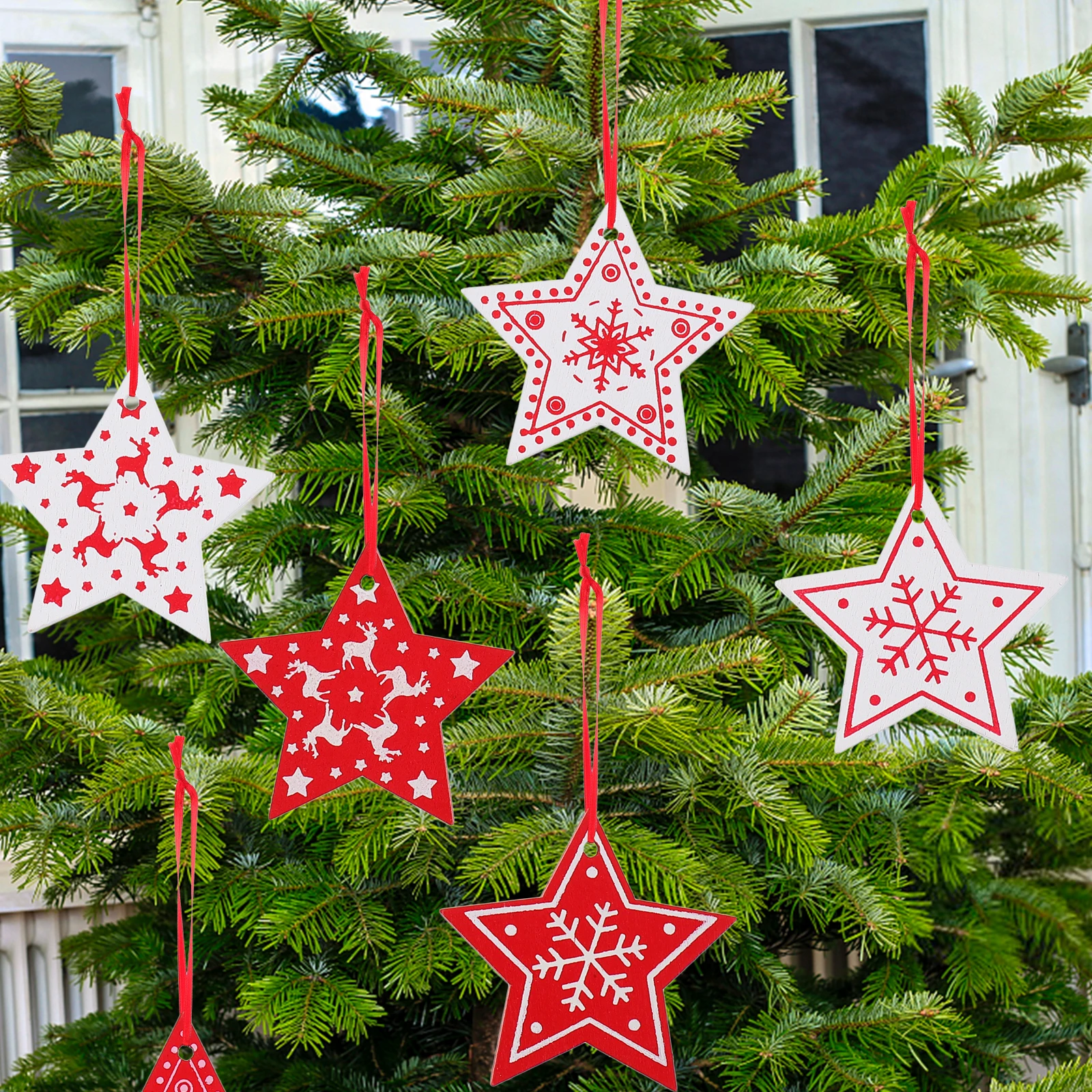 

60 Pcs Wooden Christmas Ornaments Craft Decorations DIY Vintage Xmas Pendant Rural