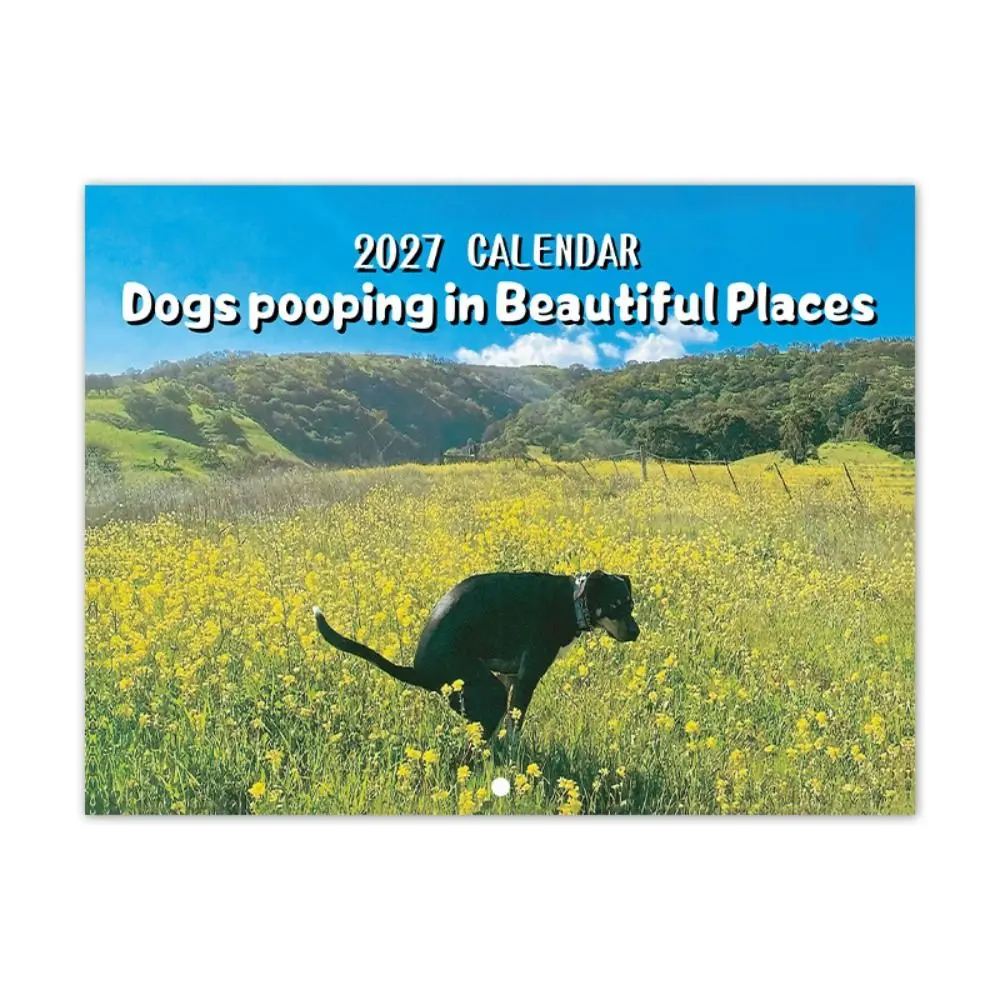 2027 Calendar Wall Calendar Monthly Layout Wall Hanging Yearly Planner Funny Design Dogs Pooping Calendar Party Gag Gift