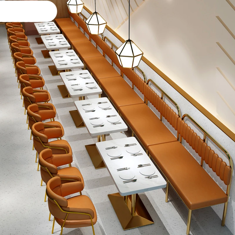 

#Light Luxury Long Bench Metal Frame Restaurant Furniture Modern Restaurant Furniture Sofa Booth Set