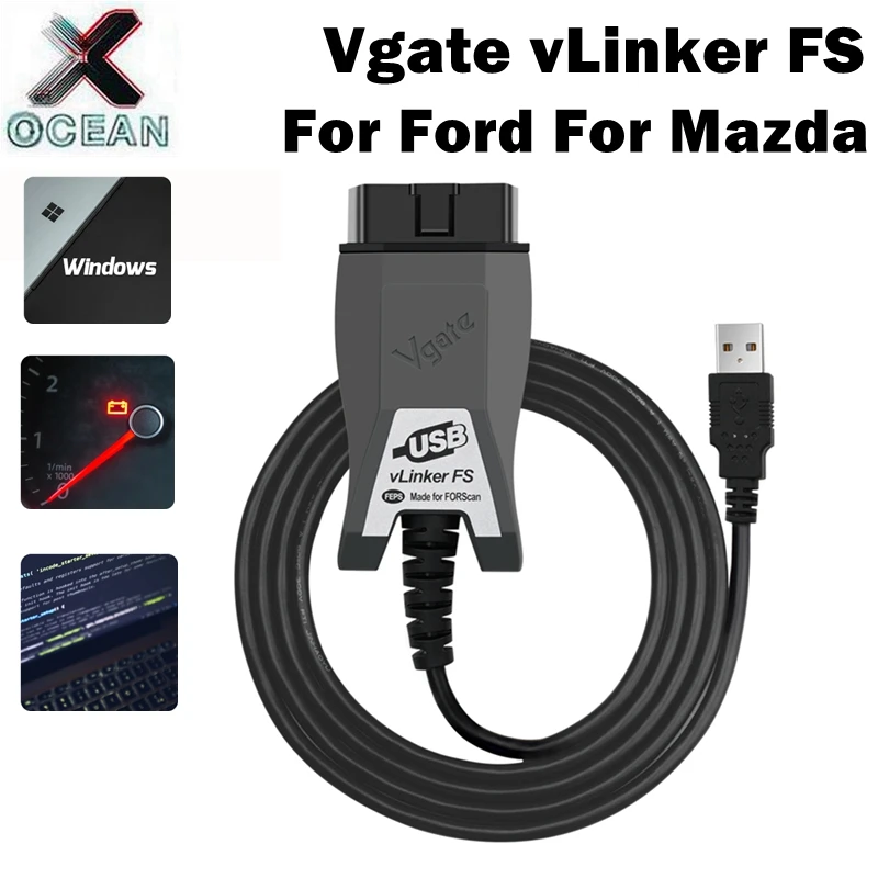 Vgate Vlinker FS ELM327 USB For Mazda For Ford OBD2 Car Diagnostic Tools FORScan OBD2 Automotive Scanner MS/HS CAN PK OBDLink EX