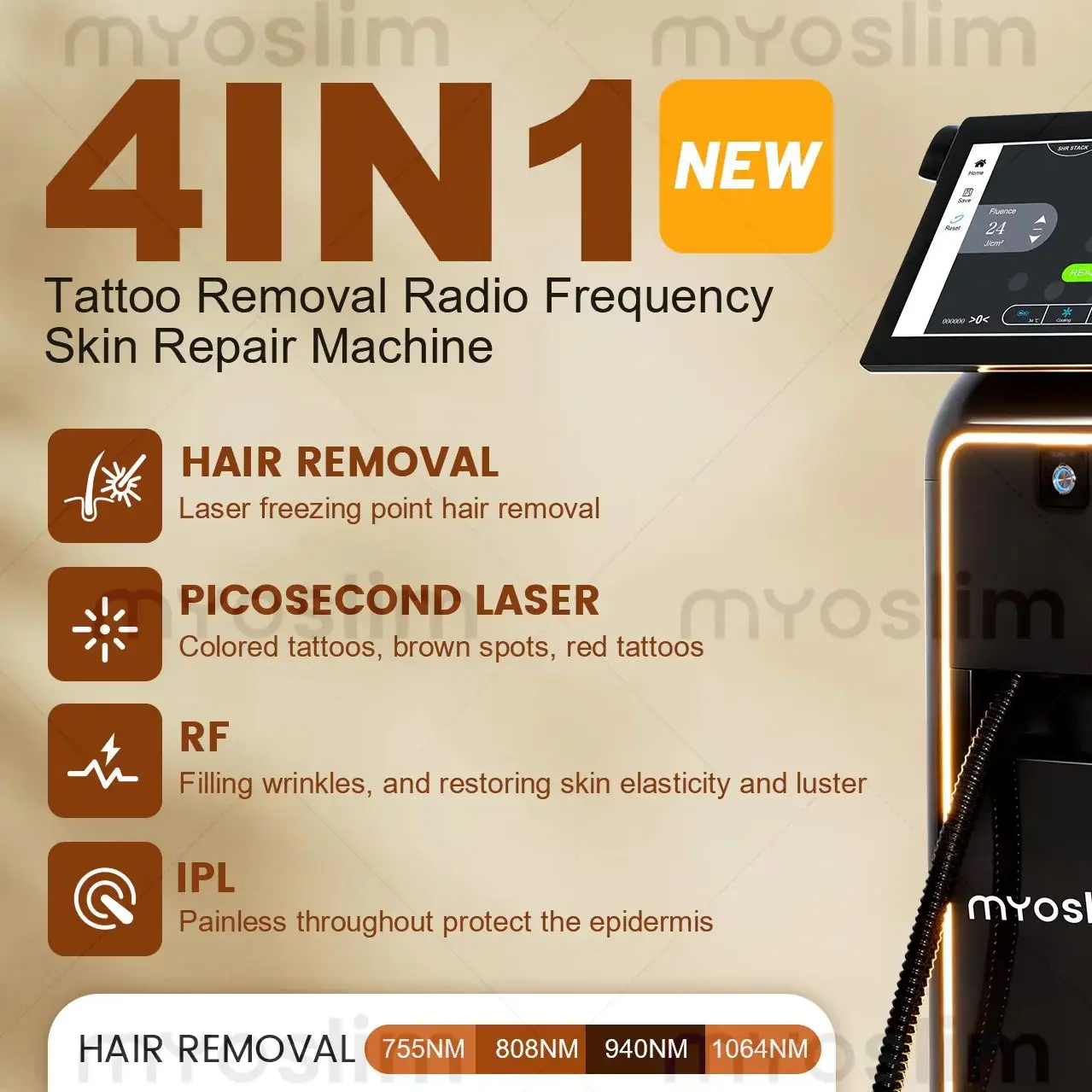 

Professional 4000W 4in1 Soprano Titanium Ice Platinum Diode 755-1064nm Nd:YAG Painless Hair Removal Machine