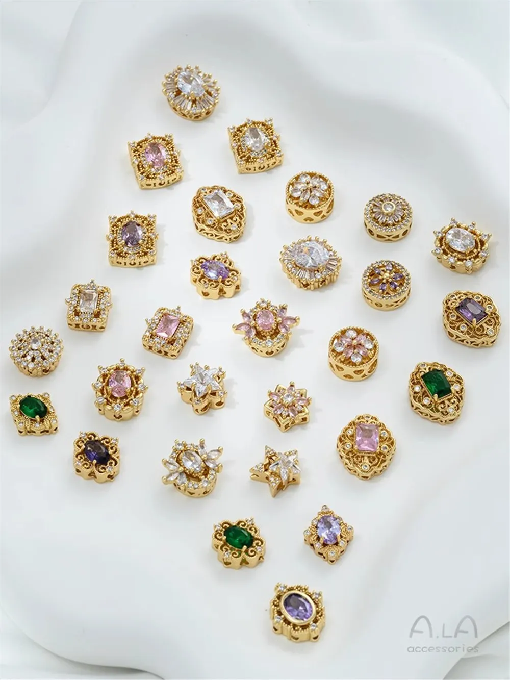 14K Gold-wrapped Geometric Lace Porous Bead Diy Single Row Double Row Multi-row Pearl Jewelry Accessories