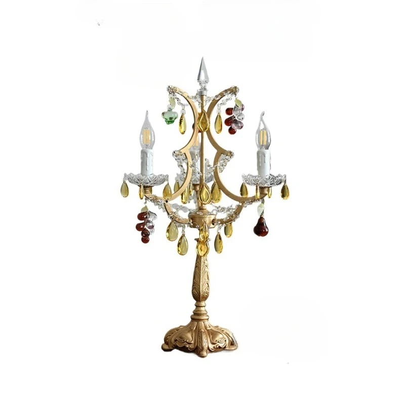 French light luxury crystal desk lamp, American retro bedroom study desk lamp