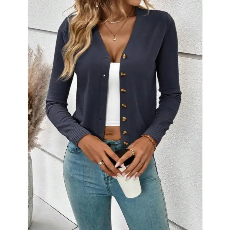 

Новый осенний трикотаж, женский повседневный свитер с открытой передней частью, однотонный свитер на одной пуговице, удобное волокно Coolmax Ne