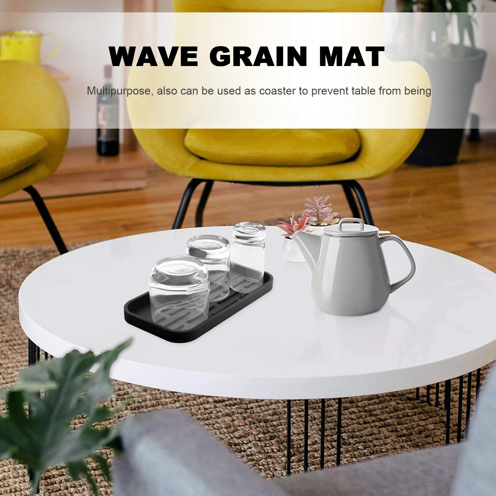 

Food Grade Silicone Draining Pad Kitchen Drying Mat Dish Drying Rack Black Reusable Wave Grain Coaster Countertop Organizer