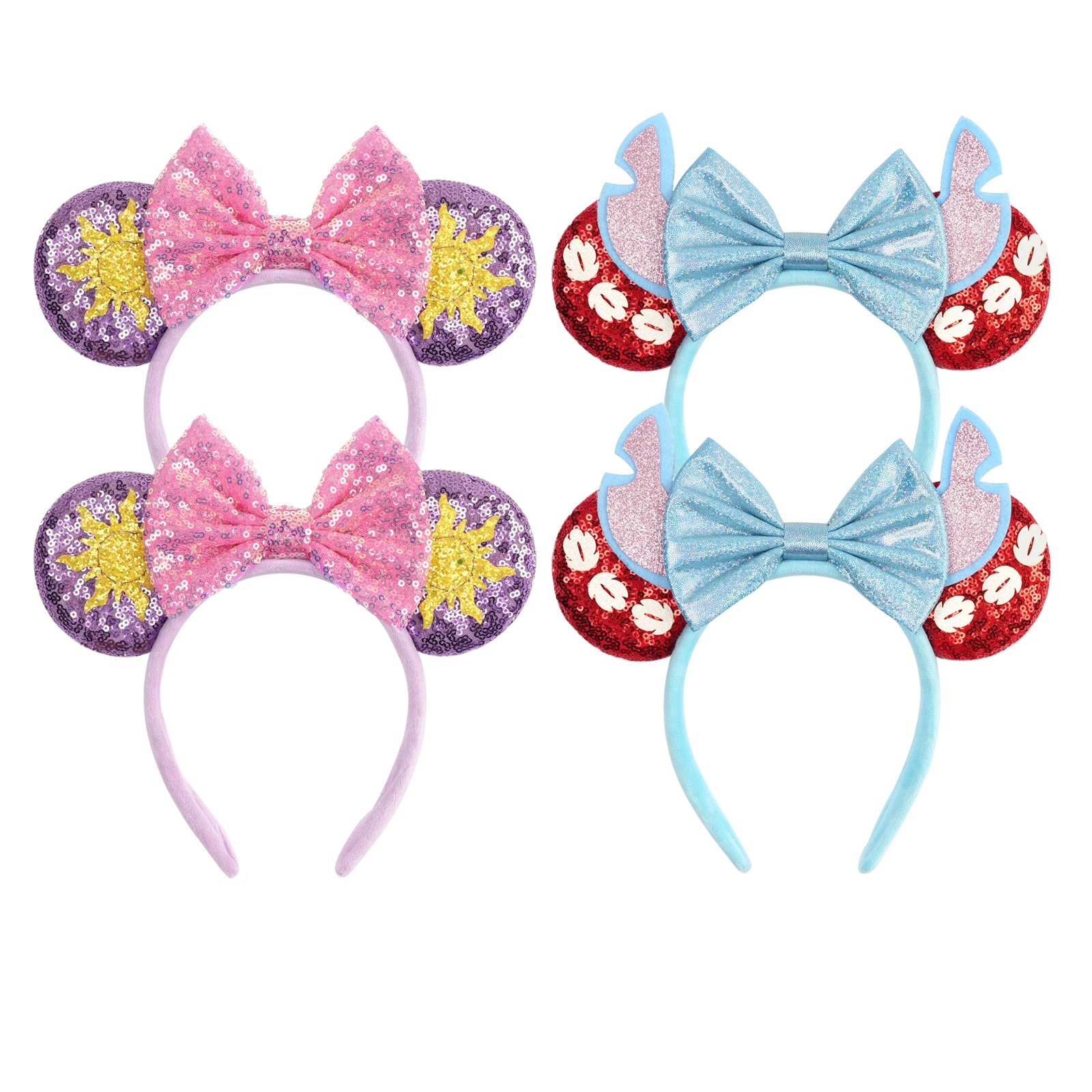 

1pc Disney Stitch Minnie Princess Hair Bracelet Sweet sequins Bow Theme Park Party Wear Women's Perfect Gift Hair Accessories