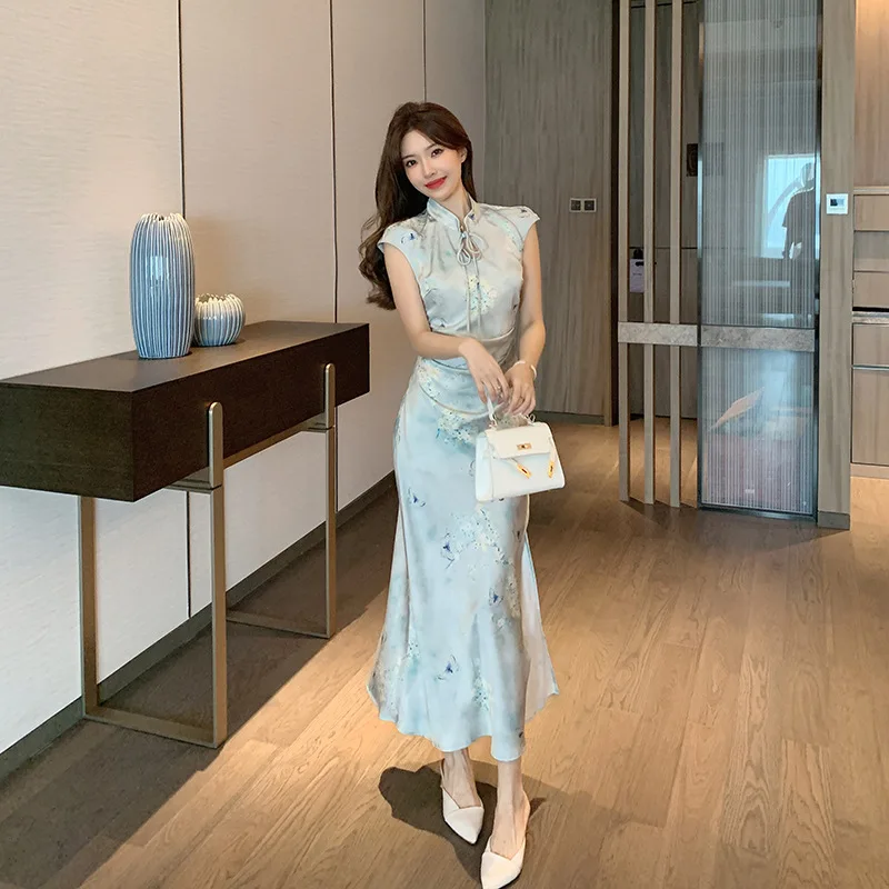 فستان نسائي مثير من تشيباو صيفي جديد من فيستدوس فستان طويل على الطراز الصيني شيونغسام مطبوع عليه زهور شيونغسام مثير للسيدات تشيباو #4