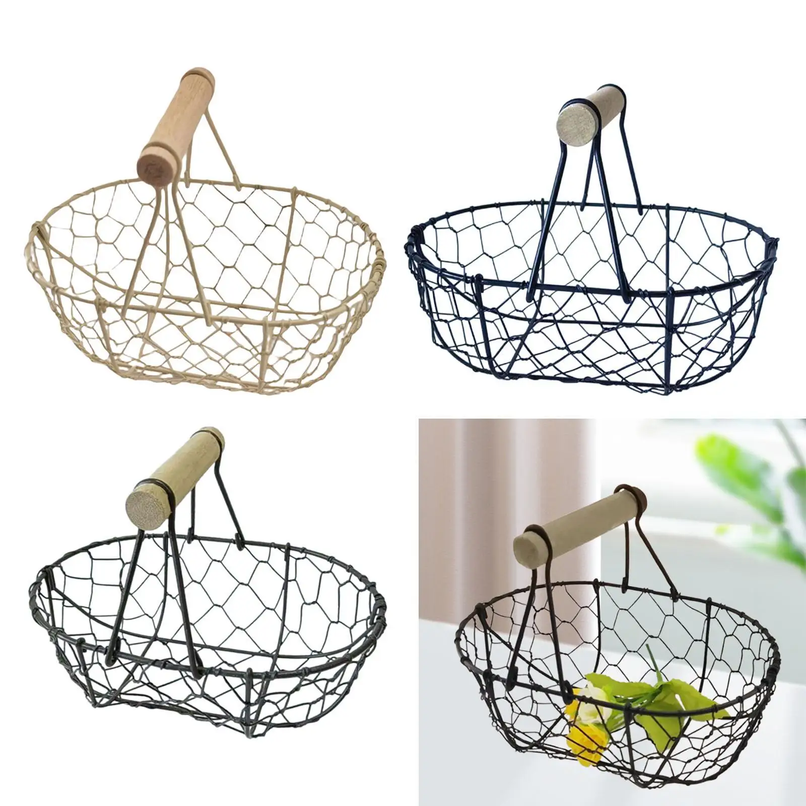 Wire Egg Basket Retro Rustic Iron Storage Basket for Farmhouse Tabletop Home