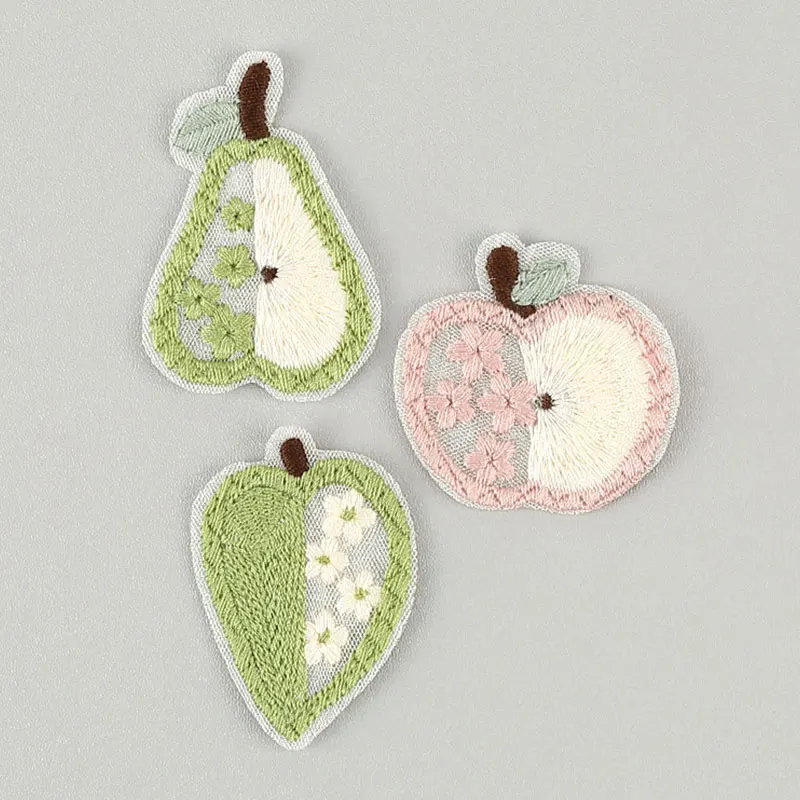 10 Stück Apfel-Frucht-Spitzenstickerei-Applikationen für DIY-Kleidung, Haarspangen, Taschen, Schuhe, Blumendekorationen, Aufnäher – Detail 1