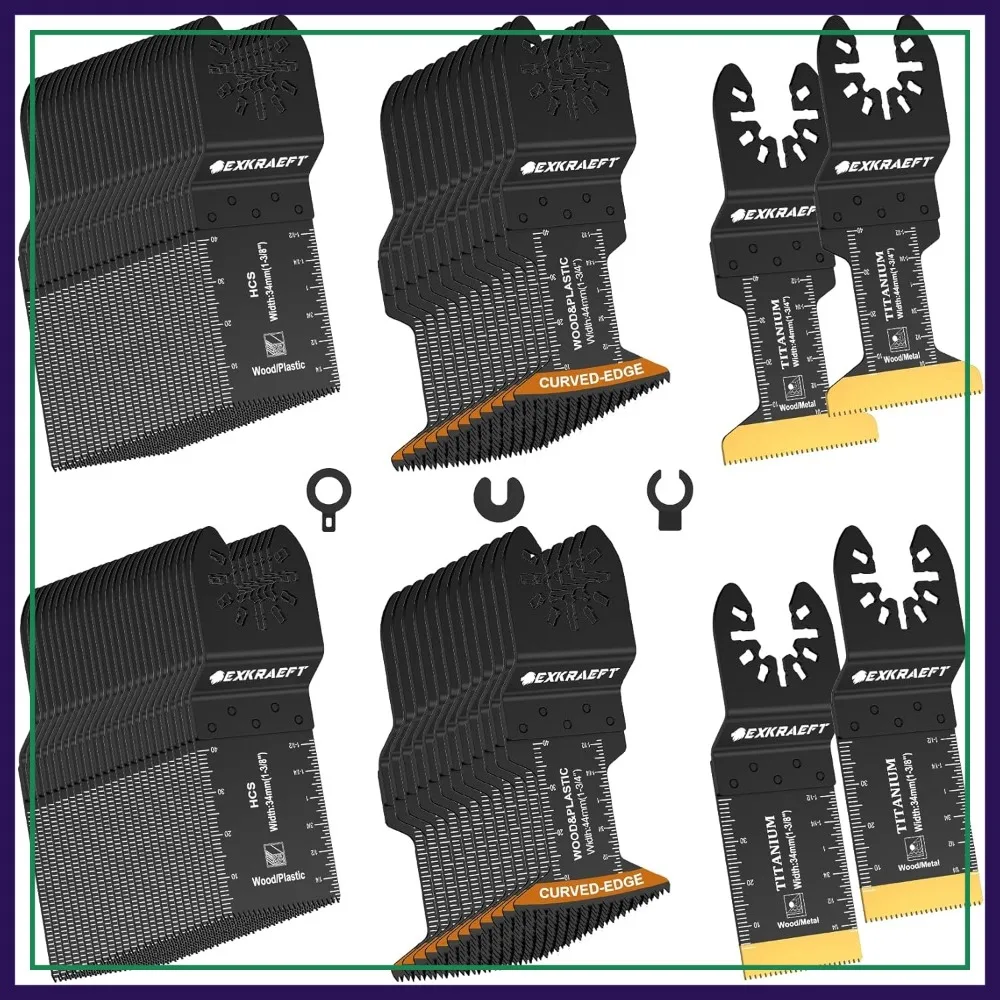 

100PCS Curved-Edge Multitool Blades,Titanium Oscillating Saw Blades for Metal Wood Plastic, Universal Fit Dewalt Milwaukee Ryobi