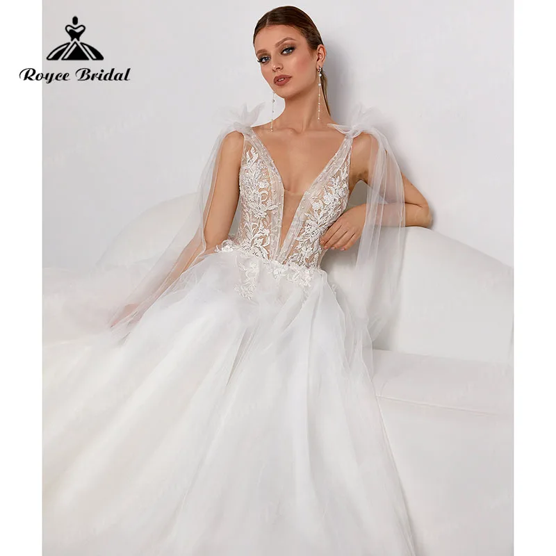 Robe De mariée en dentelle style Boho, coupe trapèze, dos nu, sans manches, décolleté en V profond, sur mesure