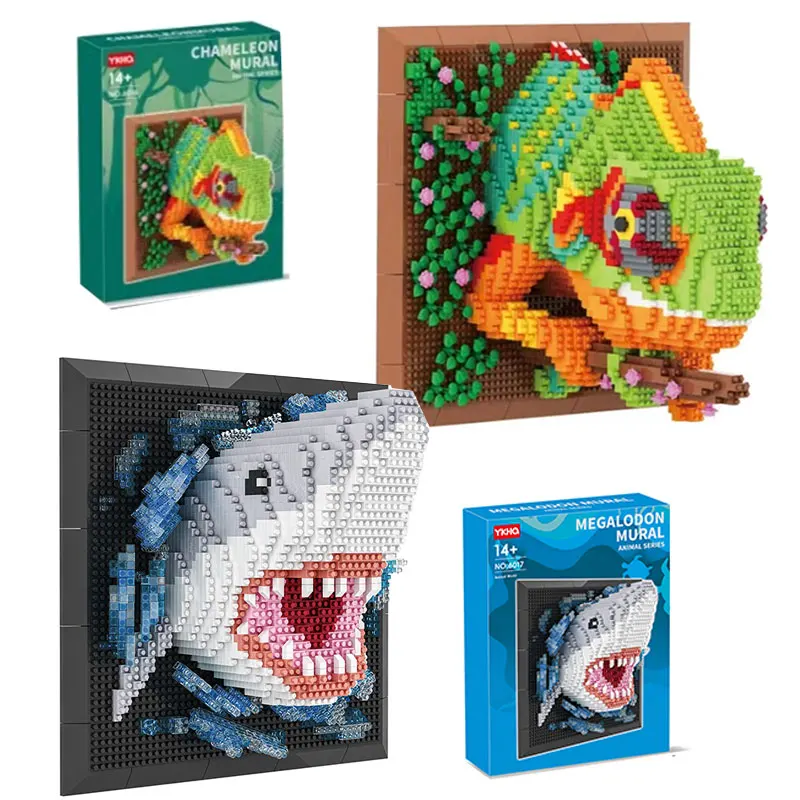 

Chameleon Shark Art 3D Wall Painting Building Blocks Living Room Decor Gecko Animal Puzzle Gift Toy Gift For Children Adult