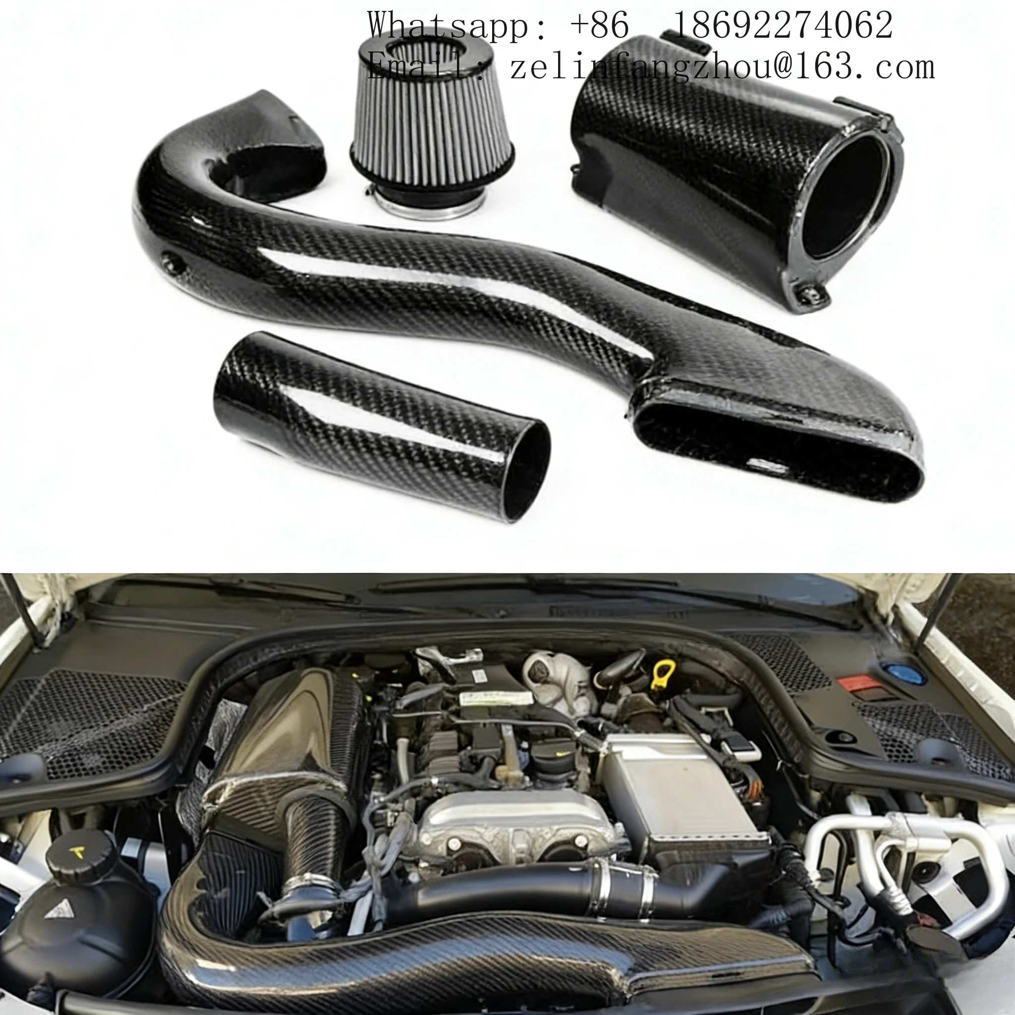 100% Real Dry Carbon Fiber Cold Air Intake System For Benz C E W205 M274 2.0T Intake Pipe Filter Car Accessories Airspeed